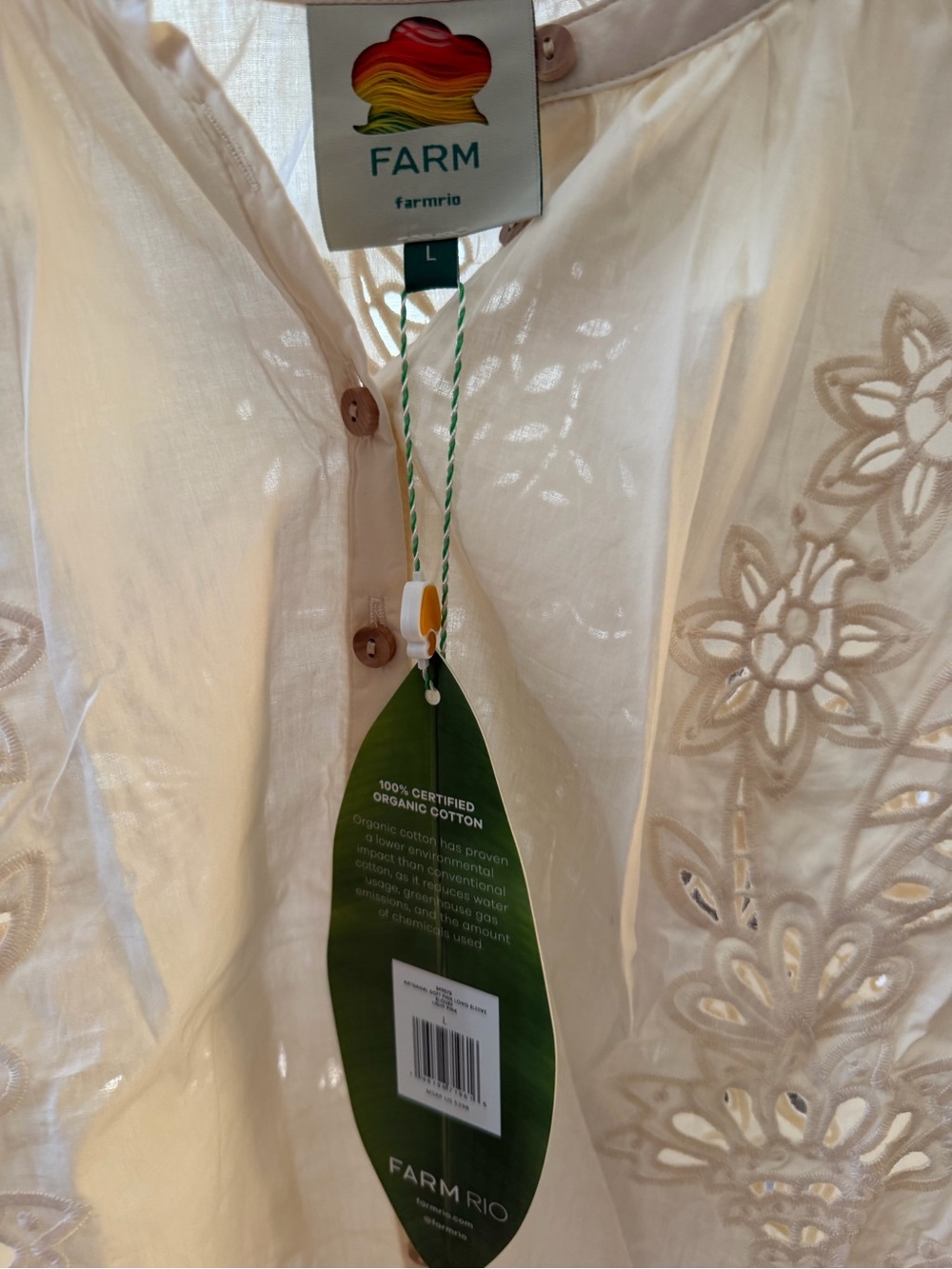 FARM Rio Soft Pink Artisanal Long Sleeve Blouse (Cream color) - Picture 7 of 9